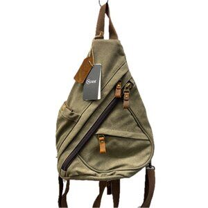 KL928 Teardrop Sling Bag Canvas Convertible Backpack 12x14x7" Olive Green/Brown